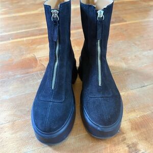 Steve Madden Black Suede Front-Zip Platform Ankle Boots